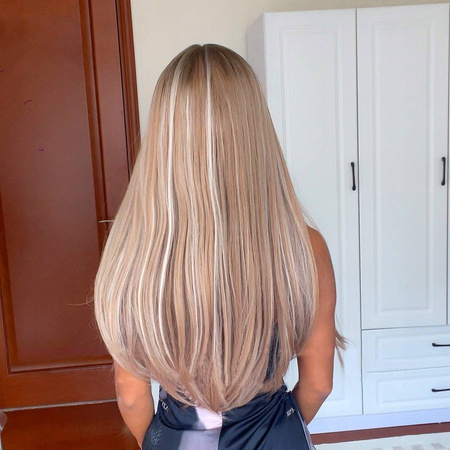 Peruka blond brąz prosta jak naturalna 