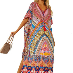 Tunika plażowa długa egzotyczny wzór pareo