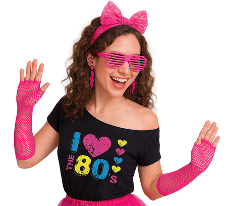 Koszulka lata 80. czarna bluzka disco "I LOVE 80'S"