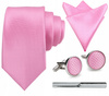 Zestaw męski w pudełku - krawat + poszetka + spinki do mankietów + spinka do krawata RÓŻOWY
