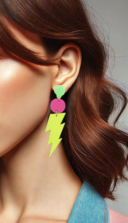 Neonowe kolczyki błyskawice różowe