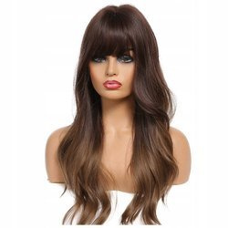 Peruka długa ombre brąz grzywka falowana