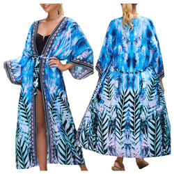 Pareo długa narzutka plażowa tunika z paskiem