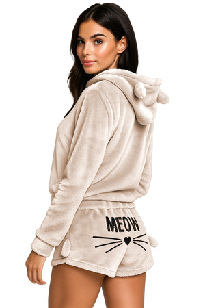 Ciepła piżama kotek pluszowa meow beżowa