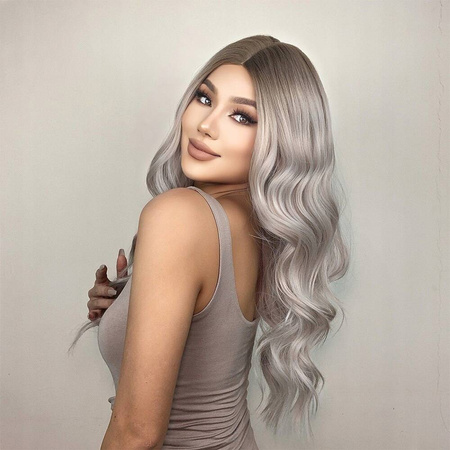 Peruka długa blond szara falowana 