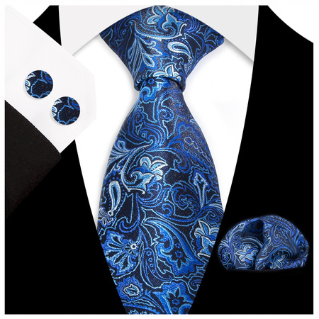 Żakardowy zestaw - krawat + poszetka + spinki