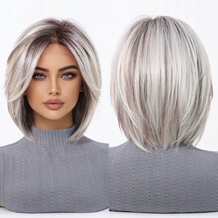 Peruka do ramion lace front platynowa prosta