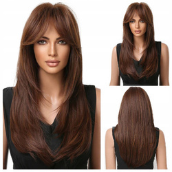 Peruka długa brąz prosta grzywka