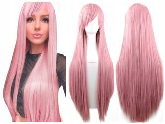 Peruka długa różowa prosta cosplay