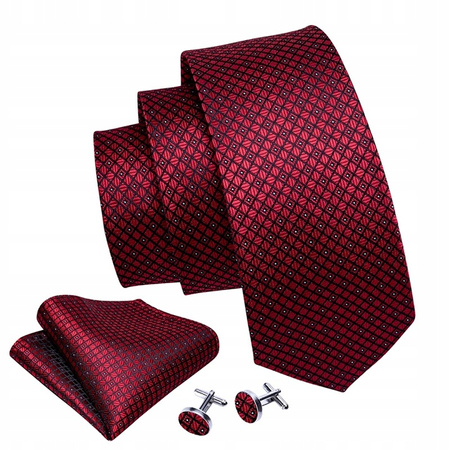 Żakardowy zestaw - krawat + poszetka + spinki