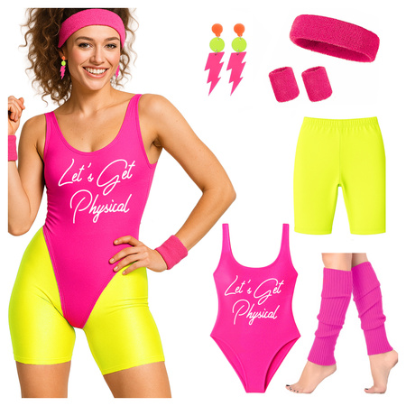 Strój zestaw lata 80. neonowy spodenki body frotka