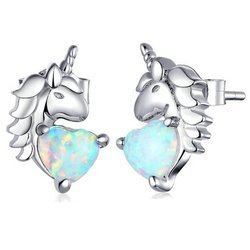 Srebrne kolczyki z kamieniem - jednorożce unicorn