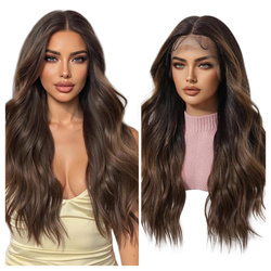 Peruka długa lace front brązowa fale