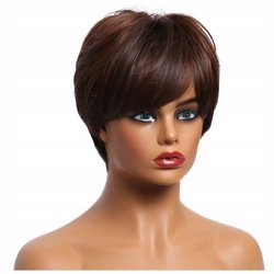 Peruka krótka brąz grzywka prosta