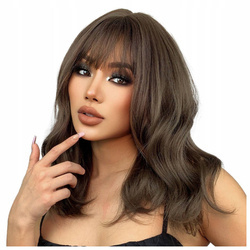 Peruka do ramion fale brąz grzywka