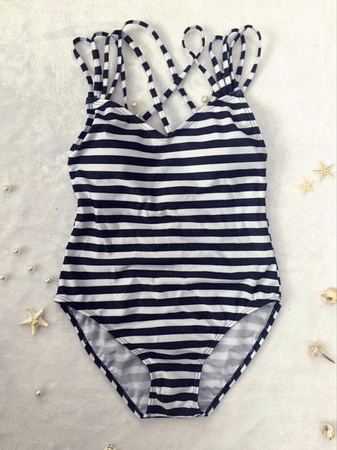 Strój kąpielowy marynarski w biało-czarne paski