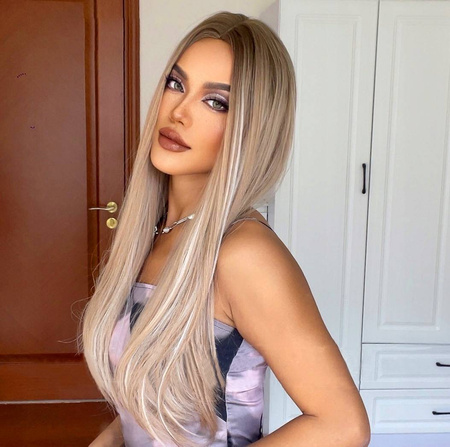 Peruka blond brąz prosta jak naturalna 