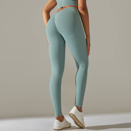 Legginsy sportowe prążkowane wysoki stan marszczenia 