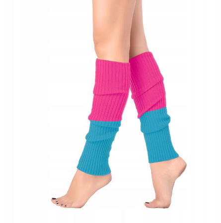 Różowo-niebieskie prążkowane ocieplacze na nogi – getry 