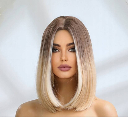 Peruka brąz blond ombre prosta do ramion