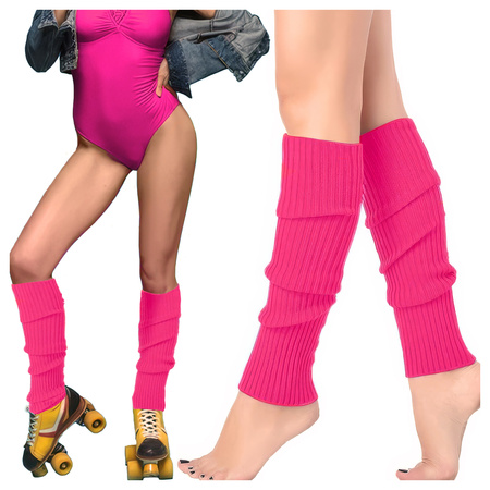 Różowe prążkowane ocieplacze na nogi – getry
