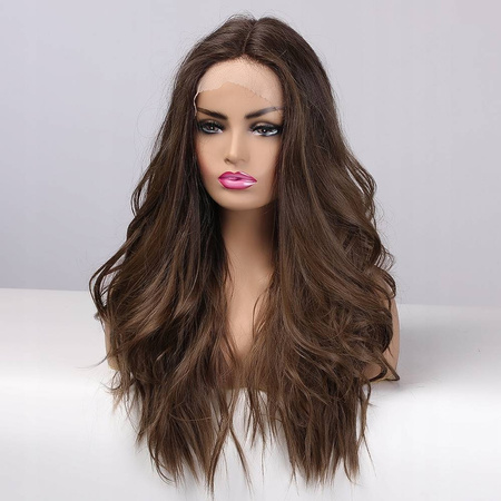 Peruka długa brązowa falowana lace front