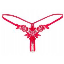 Stringi damskie paseczki z rozcięciem perełka