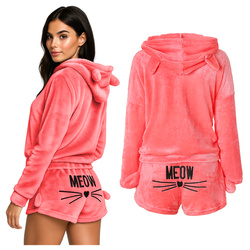 Ciepła piżama kotek pluszowa meow koralowa