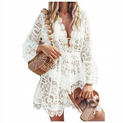 Sukienka plażowa koronkowa biała boho