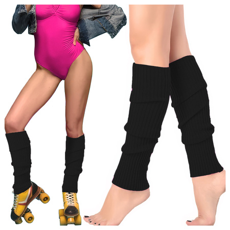Czarne prążkowane ocieplacze na nogi – getry 