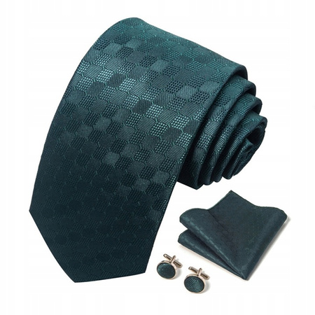 Elegancki jedwabny zestaw krawat + poszetka + spinki do mankietów