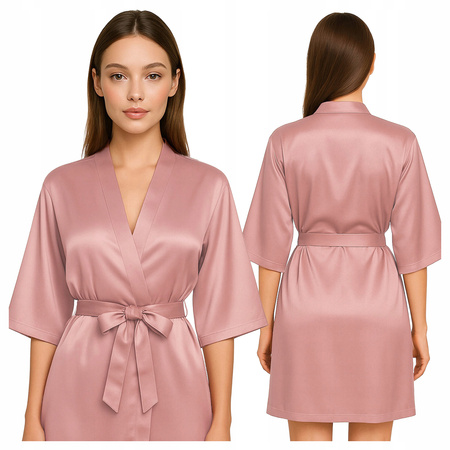Szlafrok damski satynowy - rose gold