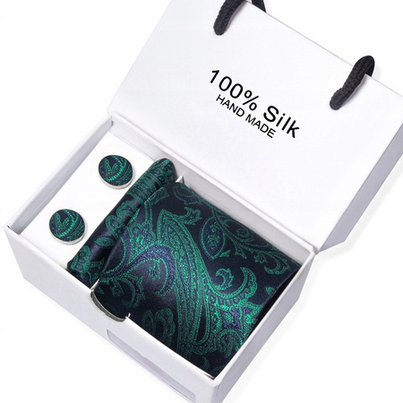 Elegancki jedwabny zestaw krawat + poszetka + spinki do mankietów