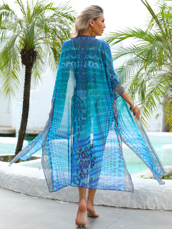 Narzutka plażowa boho długa print