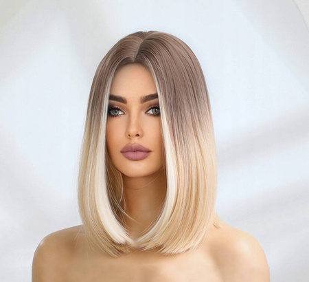 Peruka brąz blond ombre prosta do ramion