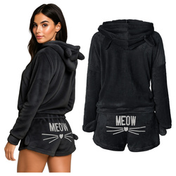 Ciepła piżama kotek pluszowa meow czarna