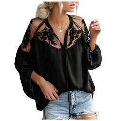 Czarna bluzka koszula boho siateczka haft