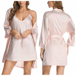 Komplet szlafrok damski satynowy koszulka