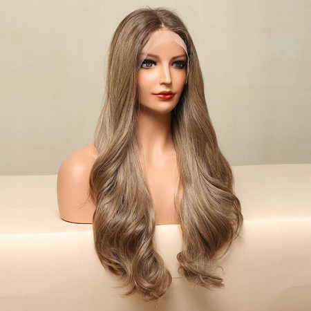 Peruka długa brąz fale lace front