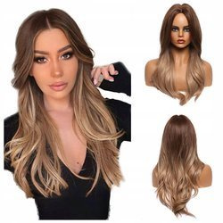 Peruka długa ombre brązowa fale