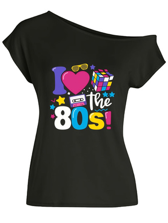 Koszulka lata 80. czarna bluzka disco "I LOVE 80'S"
