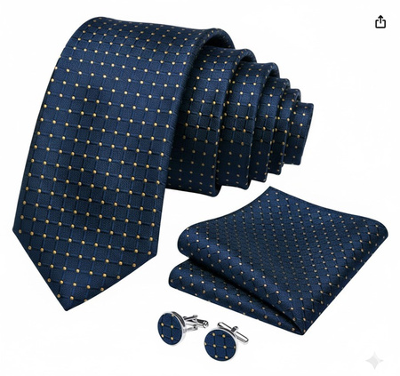 Żakardowy zestaw - krawat + poszetka + spinki