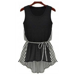 Asymetryczna bluzka w paski wiązanie czarna