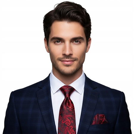 Żakardowy zestaw - krawat + poszetka + spinki