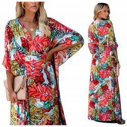 Długa tunika plażowa sukienka kwiaty