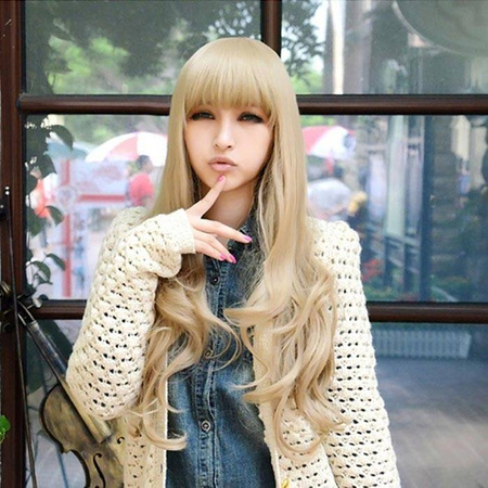 Peruka długa blond fale grzywka