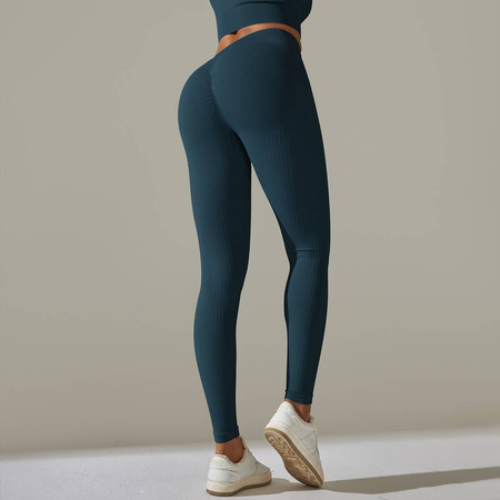 Legginsy sportowe prążkowane wysoki stan marszczenia 