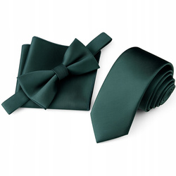 Zestaw krawat + mucha + poszetka - ciemny zielony