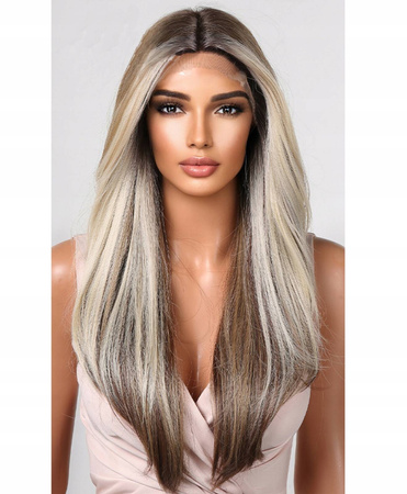 Peruka lace front długa brąz blond ombre