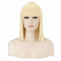 Peruka krótkie prosty włosy grzywka jasny blond